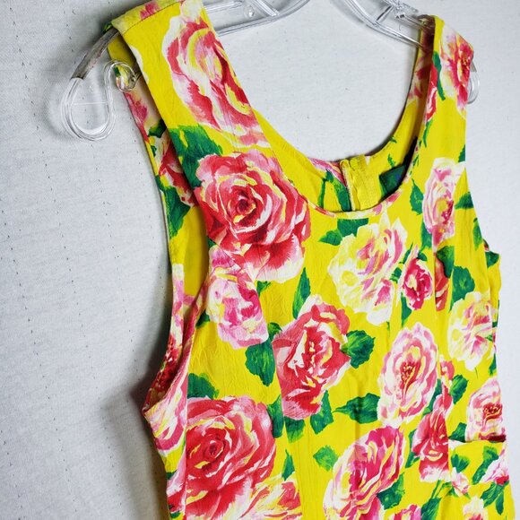 Vintage Jams World La Rosa Mini Dress Tunic Floral Crushed Rayon Yellow Pink S/M - Picture 10 of 11